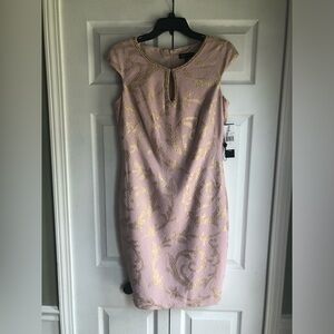 Jax black Label, size 6 midi cocktail dress Embellished neck, metallic pink, new